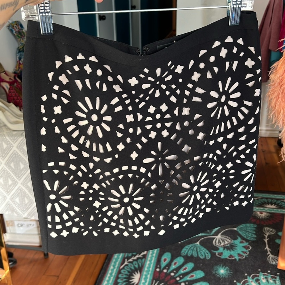 G2000 Lazer Cut Mini Skirt In Black With Nude Lining